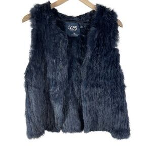 525 America Women's Rabbit Fur Vest Size L Color Derp Navy Blue
